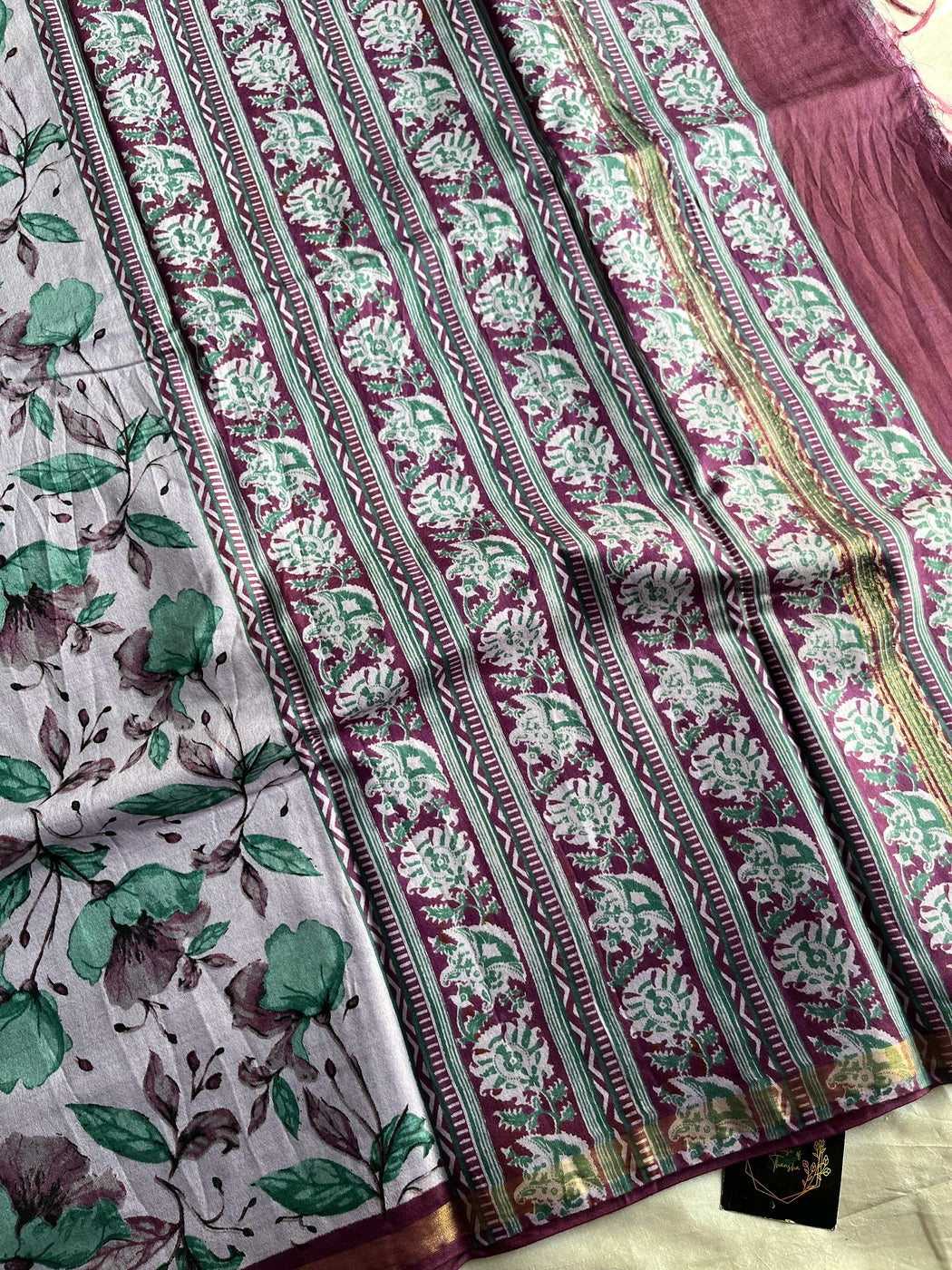 Semi Tussar - Lavender Floral