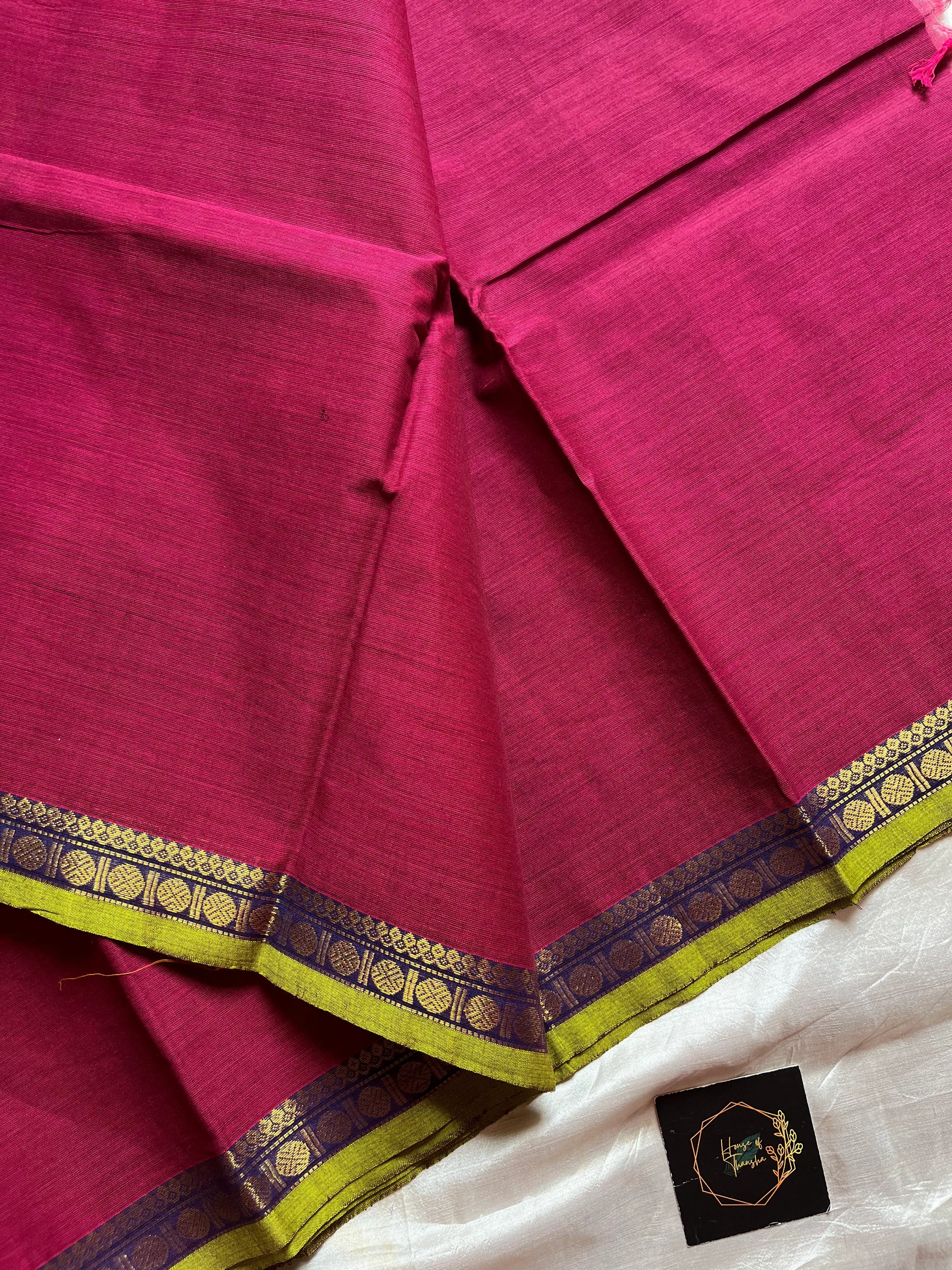 Subtle Weaves Magenta Pink Kanchi Cotton Saree with woven design and small border – House of Thansha