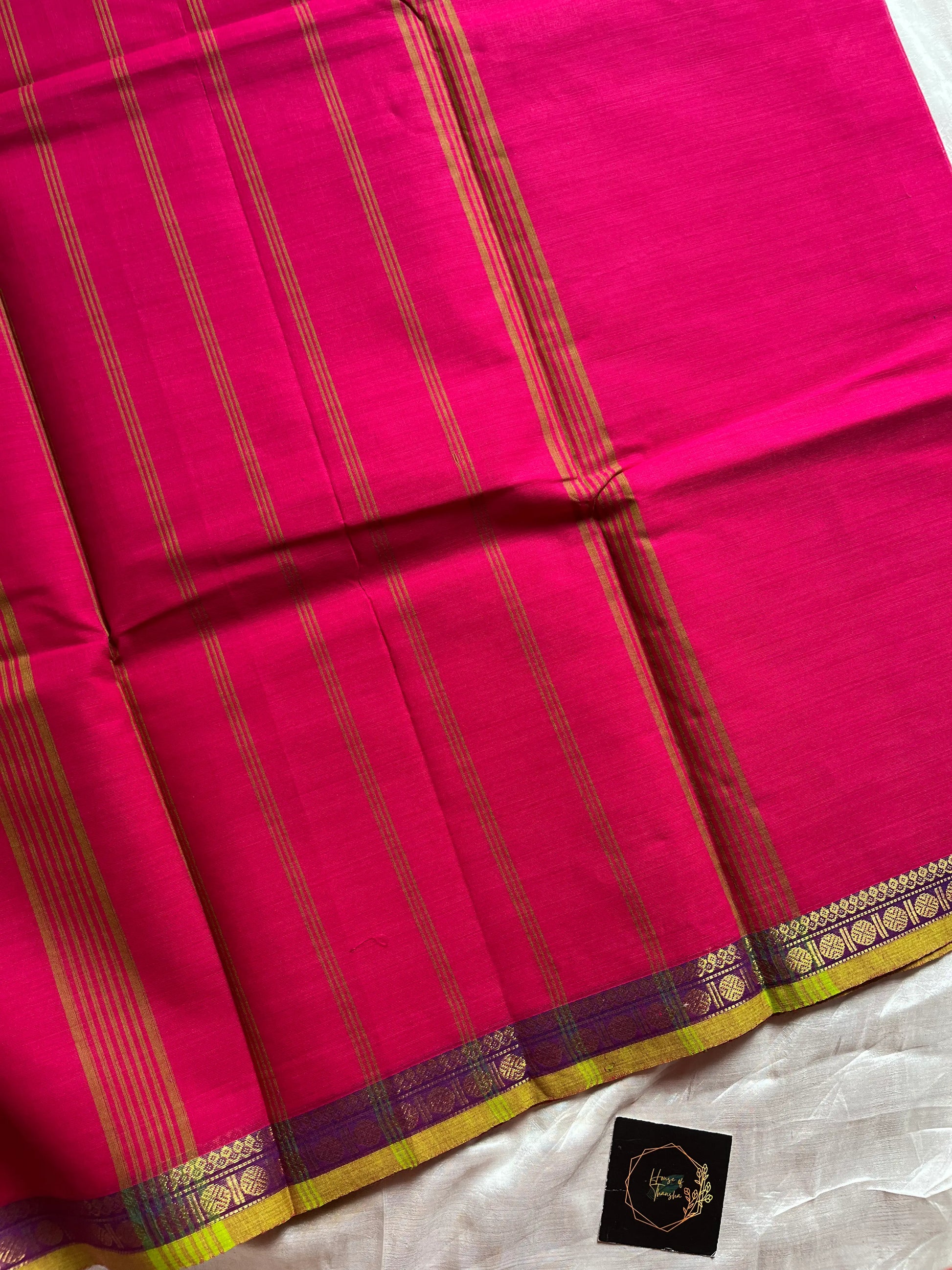 Subtle Weaves Pink Kanchi Cotton Saree with woven detailing and elegant small border – House of Thansha