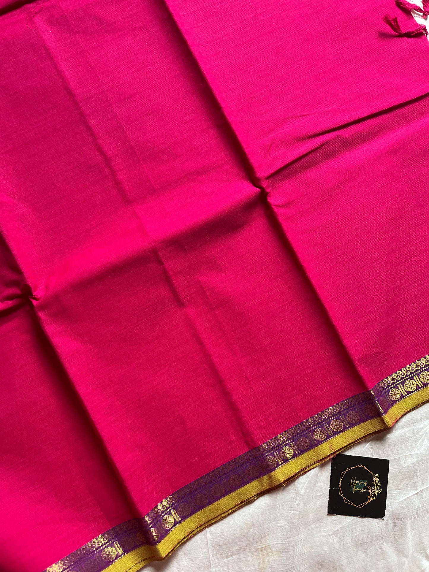 Subtle Weaves Pink Kanchi Cotton Saree with woven detailing and elegant small border – House of Thansha