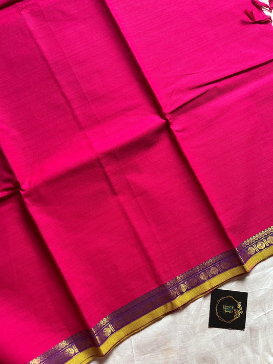 Subtle Weaves Pink Kanchi Cotton Saree with woven detailing and elegant small border – House of Thansha