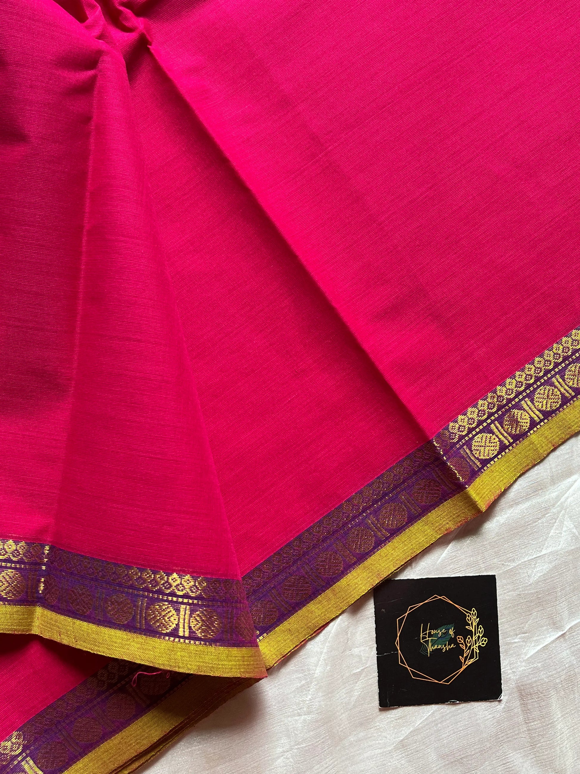 Subtle Weaves Pink Kanchi Cotton Saree with woven detailing and elegant small border – House of Thansha