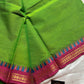 Subtle Weaves Green Kanchi Cotton Saree with small border and delicate woven detailing – House of Thansha