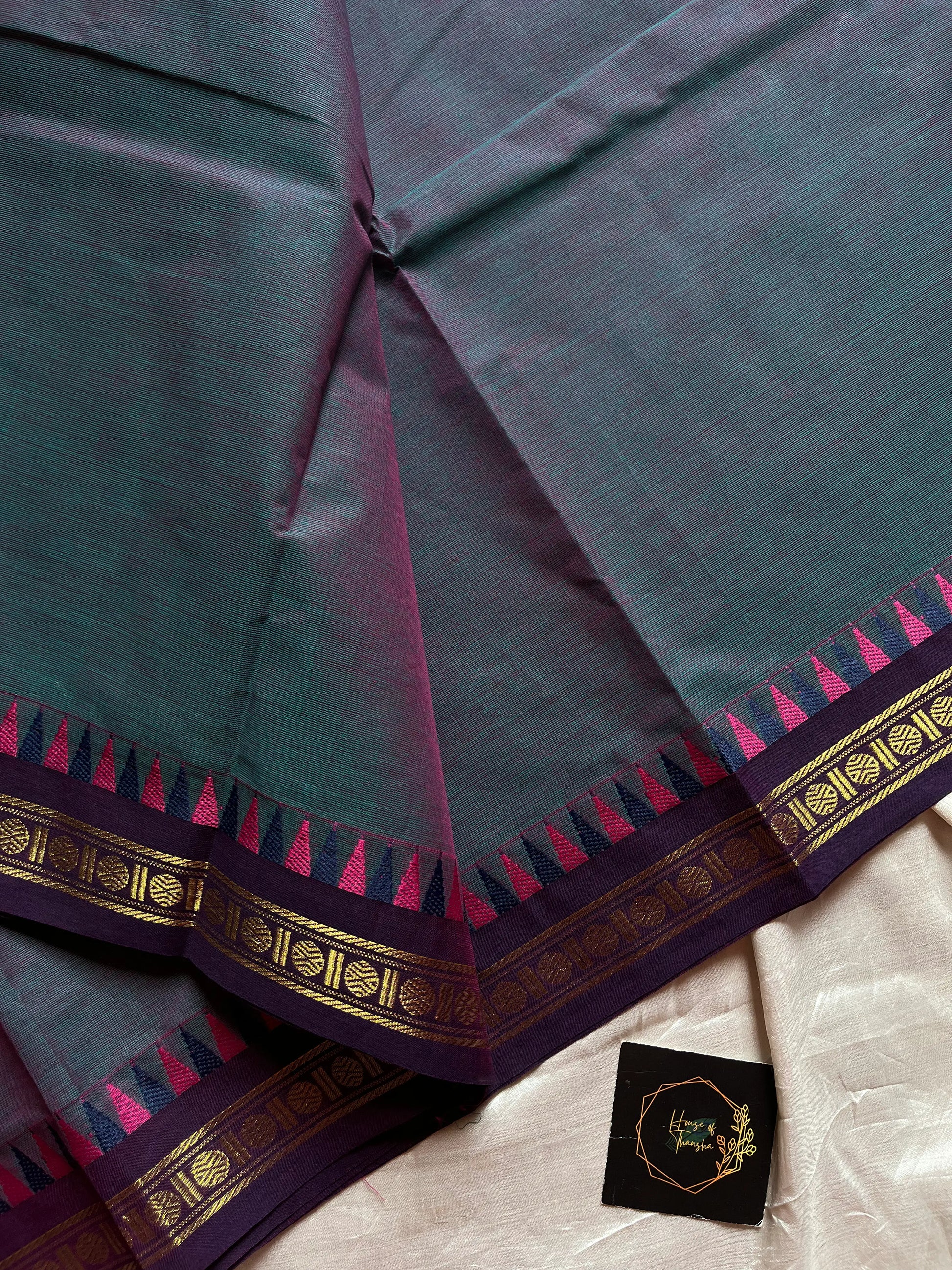 Midnight Violet Kanchi cotton saree with small border – Subtle Weaves collection by House of Thansha