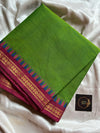 Subtle Weaves Green Kanchi Cotton Saree with small border and delicate woven detailing – House of Thansha