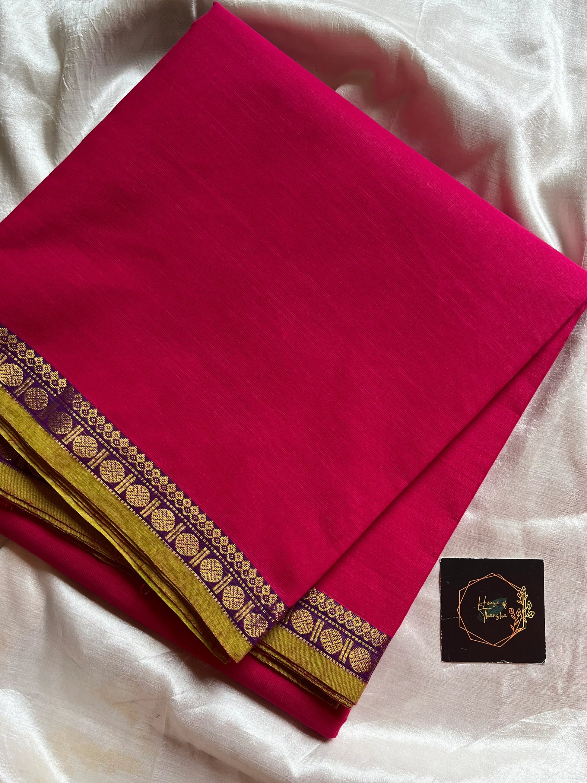 Subtle Weaves Pink Kanchi Cotton Saree with woven detailing and elegant small border – House of Thansha