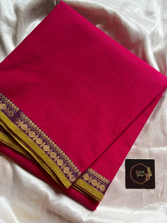 Subtle Weaves Pink Kanchi Cotton Saree with woven detailing and elegant small border – House of Thansha