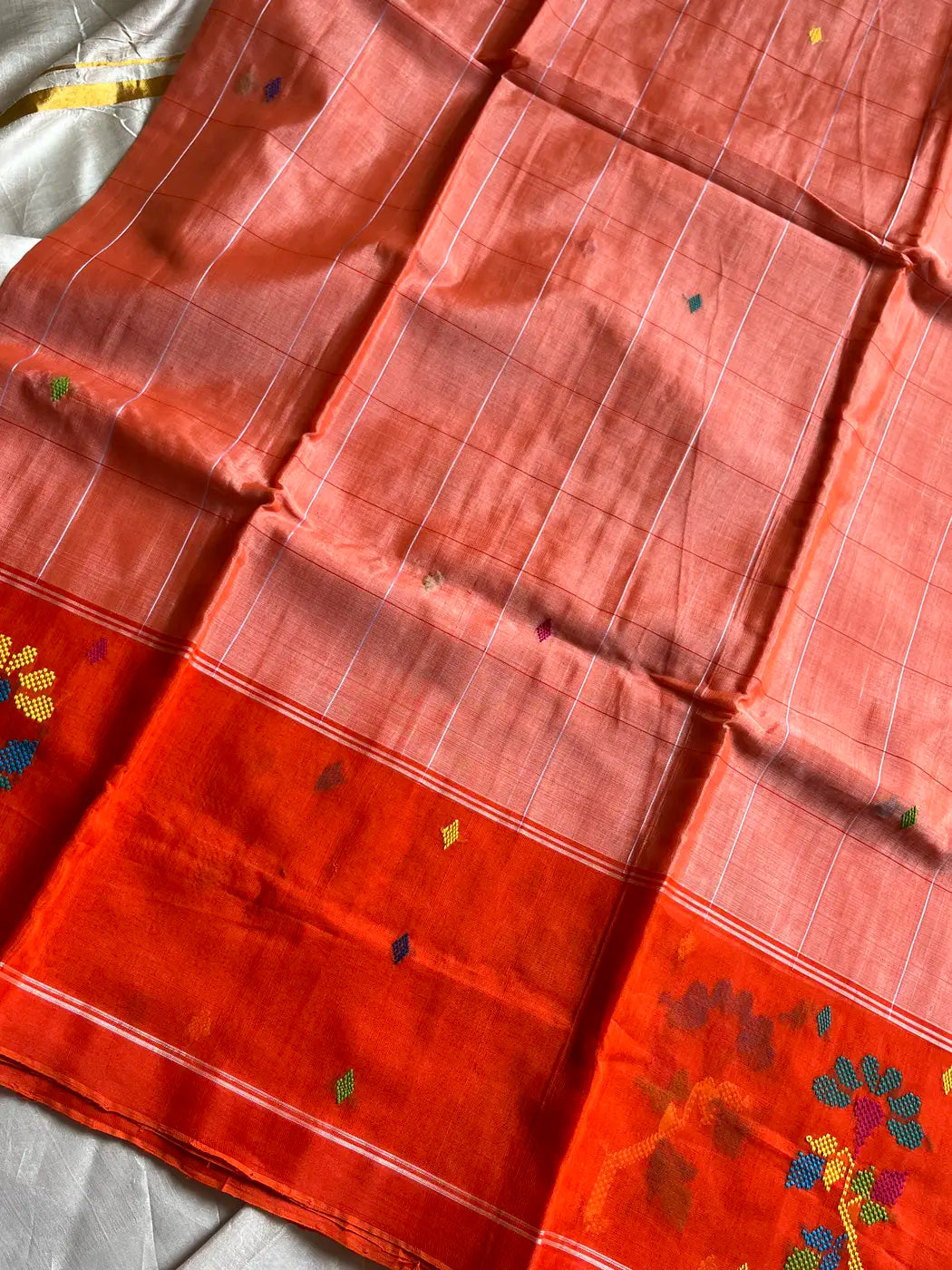 Chedibutta Saree - Handloom Vegan Art Silk - Orange