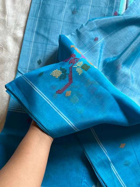 Chedibutta Saree - Handloom Vegan Art Silk - Blue