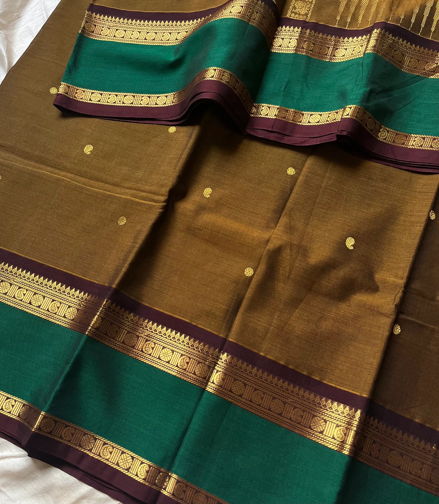 Throne Edit – Olive Brown 120 Count Mercerised Kanchi Cotton Saree ...