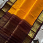 Mango Yellow Korvai Kanchivaram Silk Cotton Saree with Brown Zari Border – Pattu Nool Edit by House of Thansha