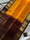 Mango Yellow Korvai Kanchivaram Silk Cotton Saree with Brown Zari Border – Pattu Nool Edit by House of Thansha