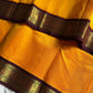 Mango Yellow Korvai Kanchivaram Silk Cotton Saree with Brown Zari Border – Pattu Nool Edit by House of Thansha