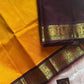 Mango Yellow Korvai Kanchivaram Silk Cotton Saree with Brown Zari Border – Pattu Nool Edit by House of Thansha