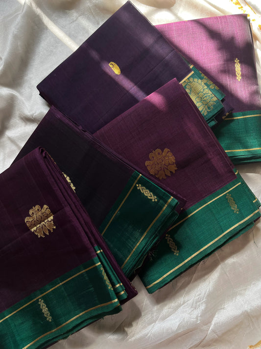 Vegan Weaves – Royal deep purple Handloom Art Silk Saree