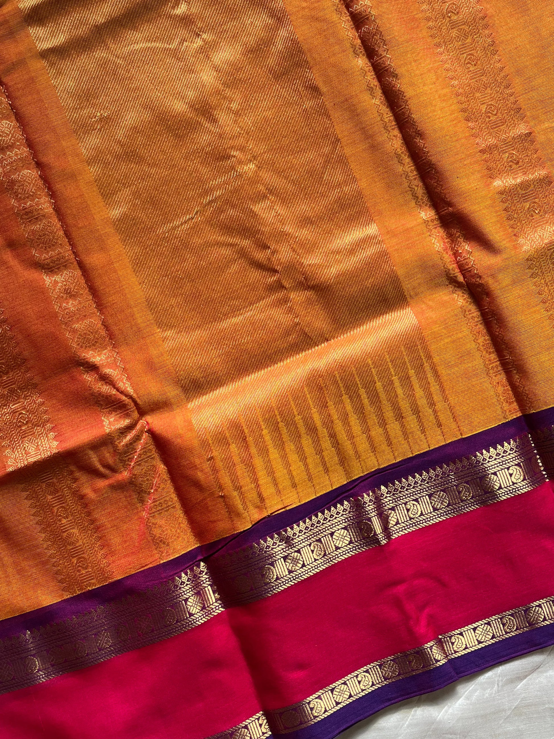 Orange 120 Count Mercerised Kanchi Cotton Saree | House of Thansha