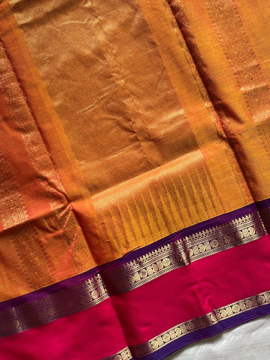 Orange 120 Count Mercerised Kanchi Cotton Saree | House of Thansha