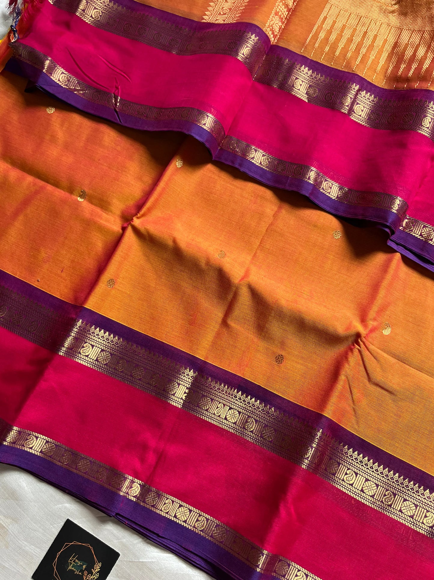 Orange 120 Count Mercerised Kanchi Cotton Saree | House of Thansha