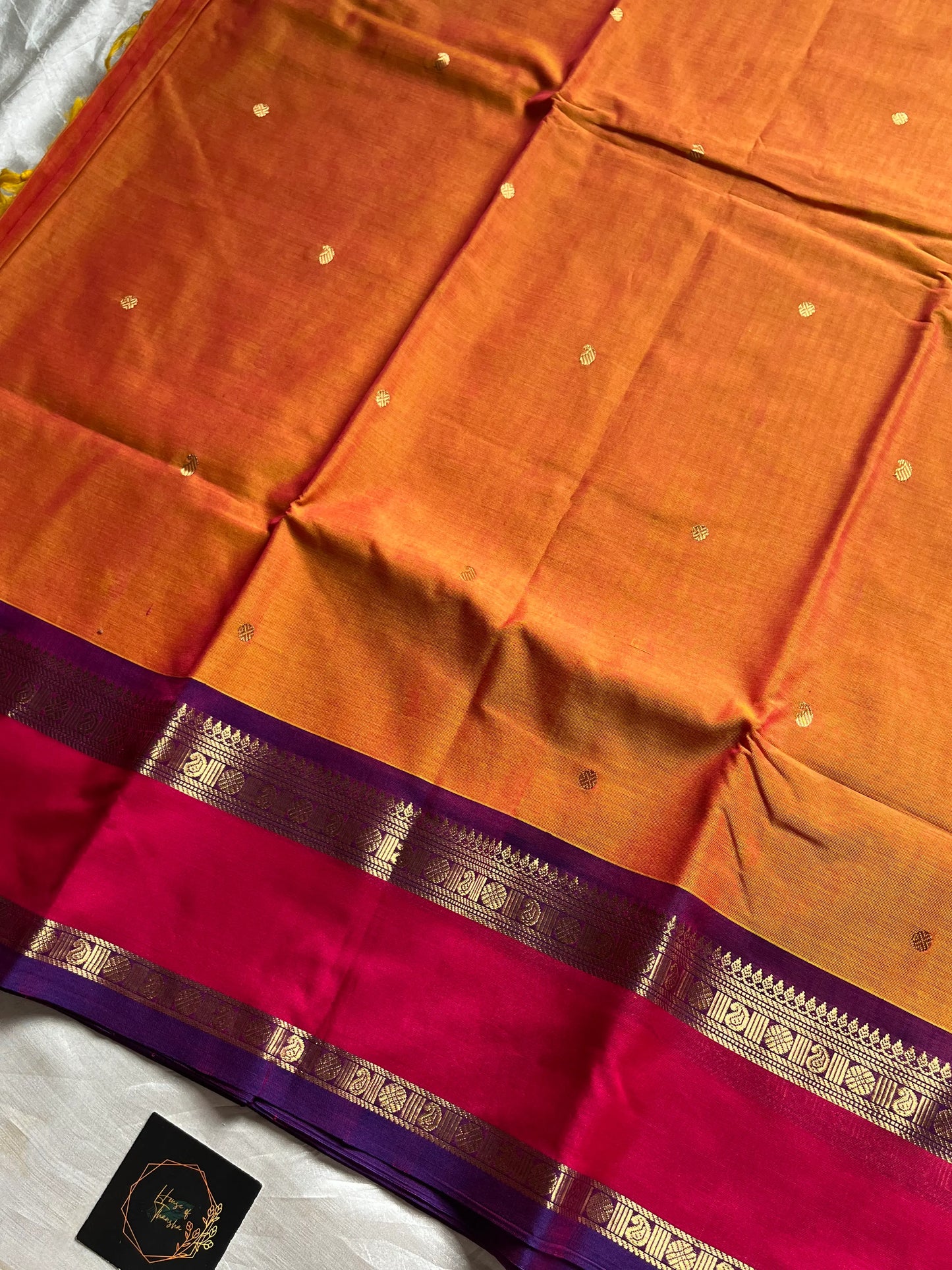 Orange 120 Count Mercerised Kanchi Cotton Saree | House of Thansha