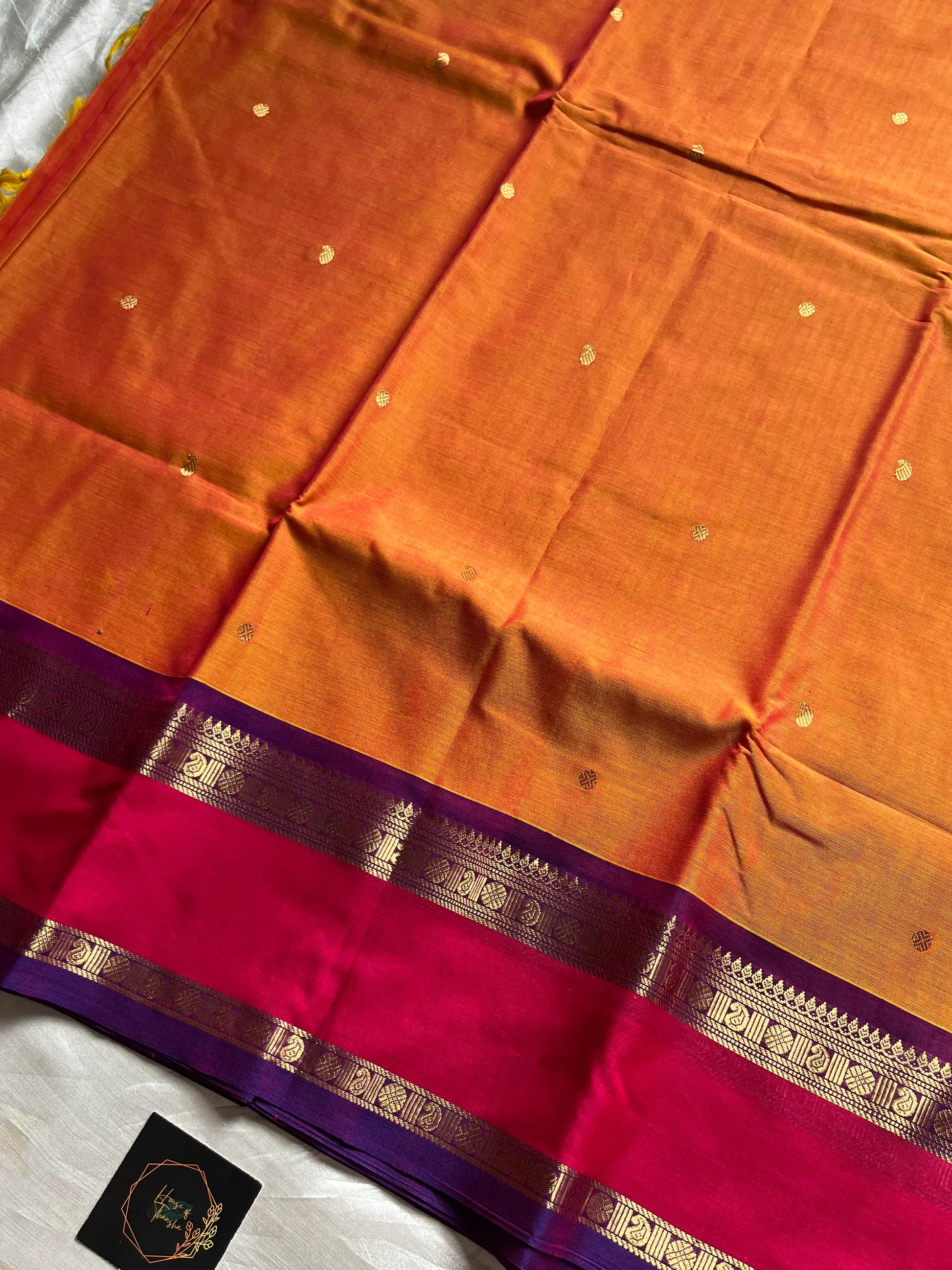Orange 120 Count Mercerised Kanchi Cotton Saree | House of Thansha