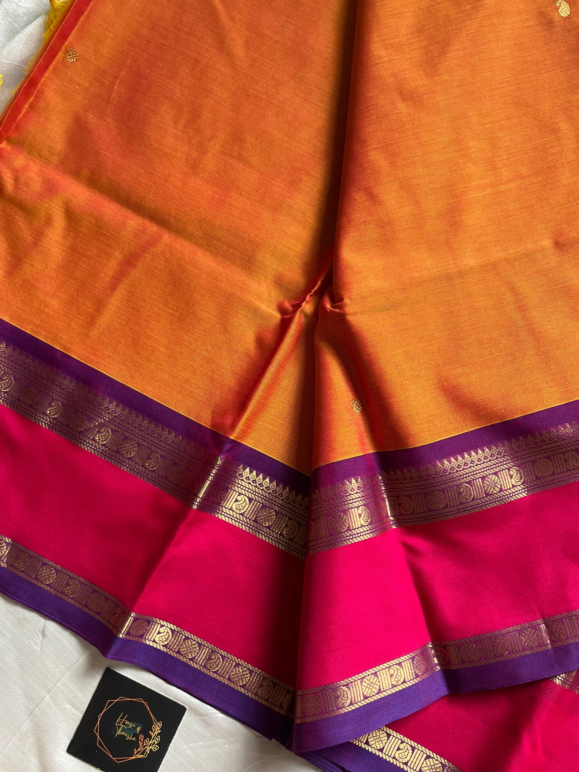 Orange 120 Count Mercerised Kanchi Cotton Saree | House of Thansha