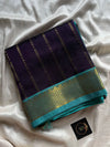 Pattu Nool Edit | Kanchi Silkcotton saree - Dark violet with sky blue