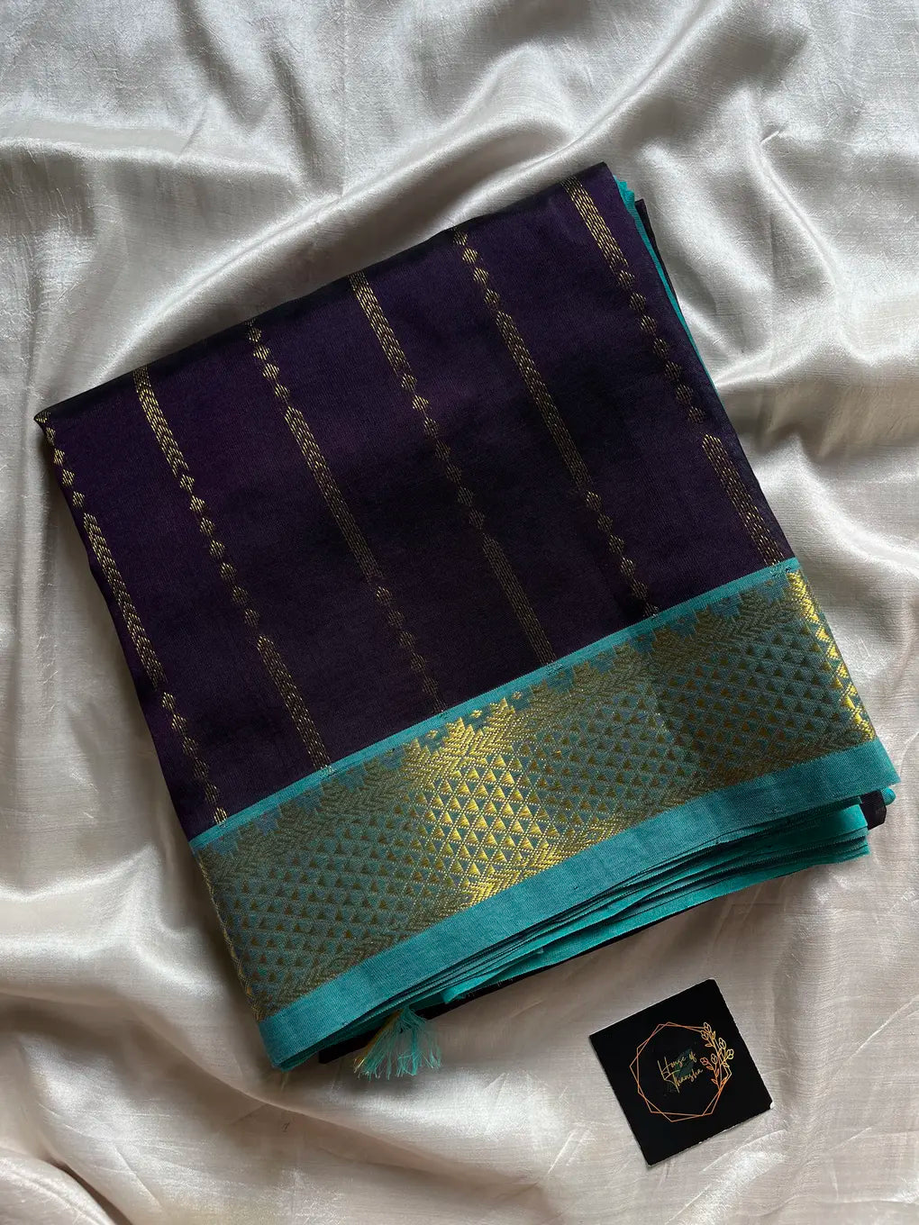 Pattu Nool Edit | Kanchi Silkcotton saree - Dark violet with sky blue