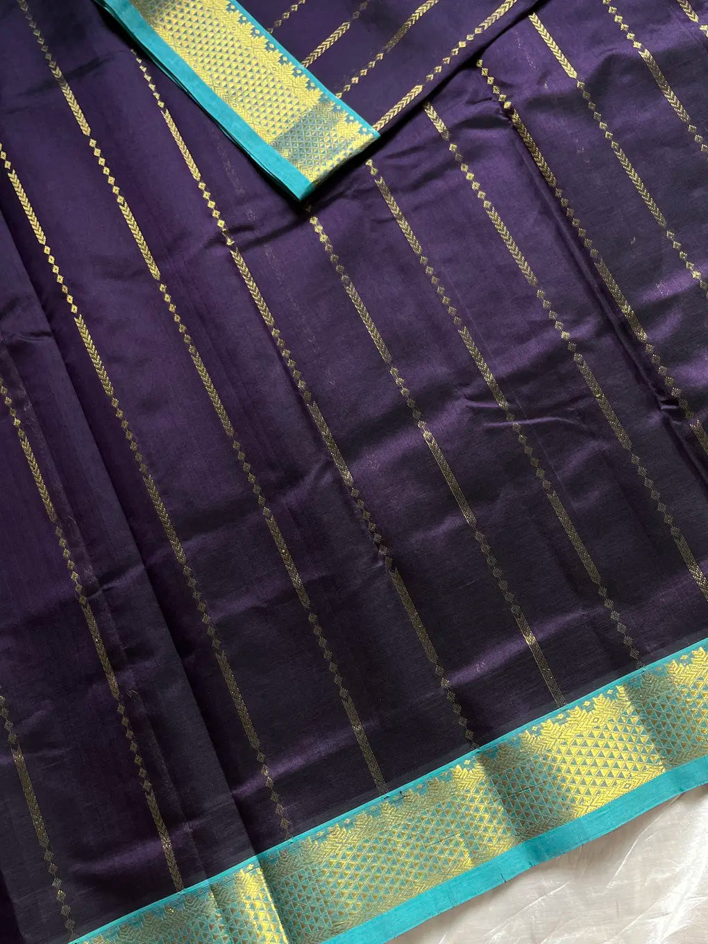 Pattu Nool Edit | Kanchi Silkcotton saree - Dark violet with sky blue