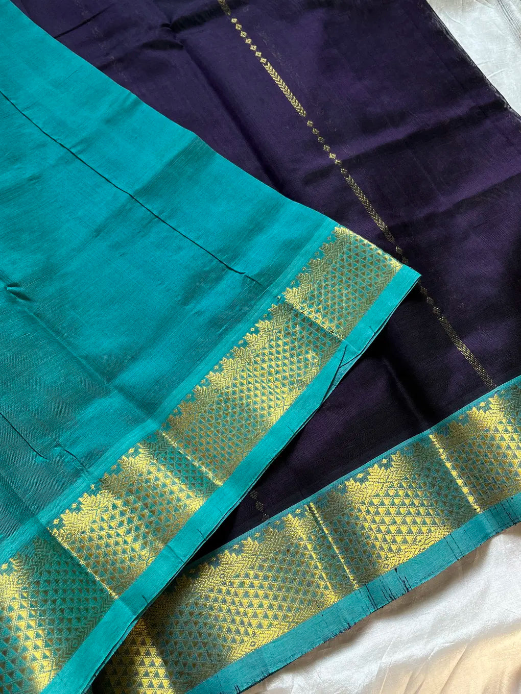 Pattu Nool Edit | Kanchi Silkcotton saree - Dark violet with sky blue
