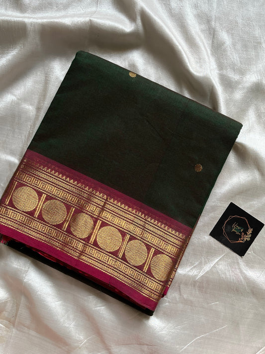 Vintage Loom Edit | Dark Green Kanchi Cotton Saree