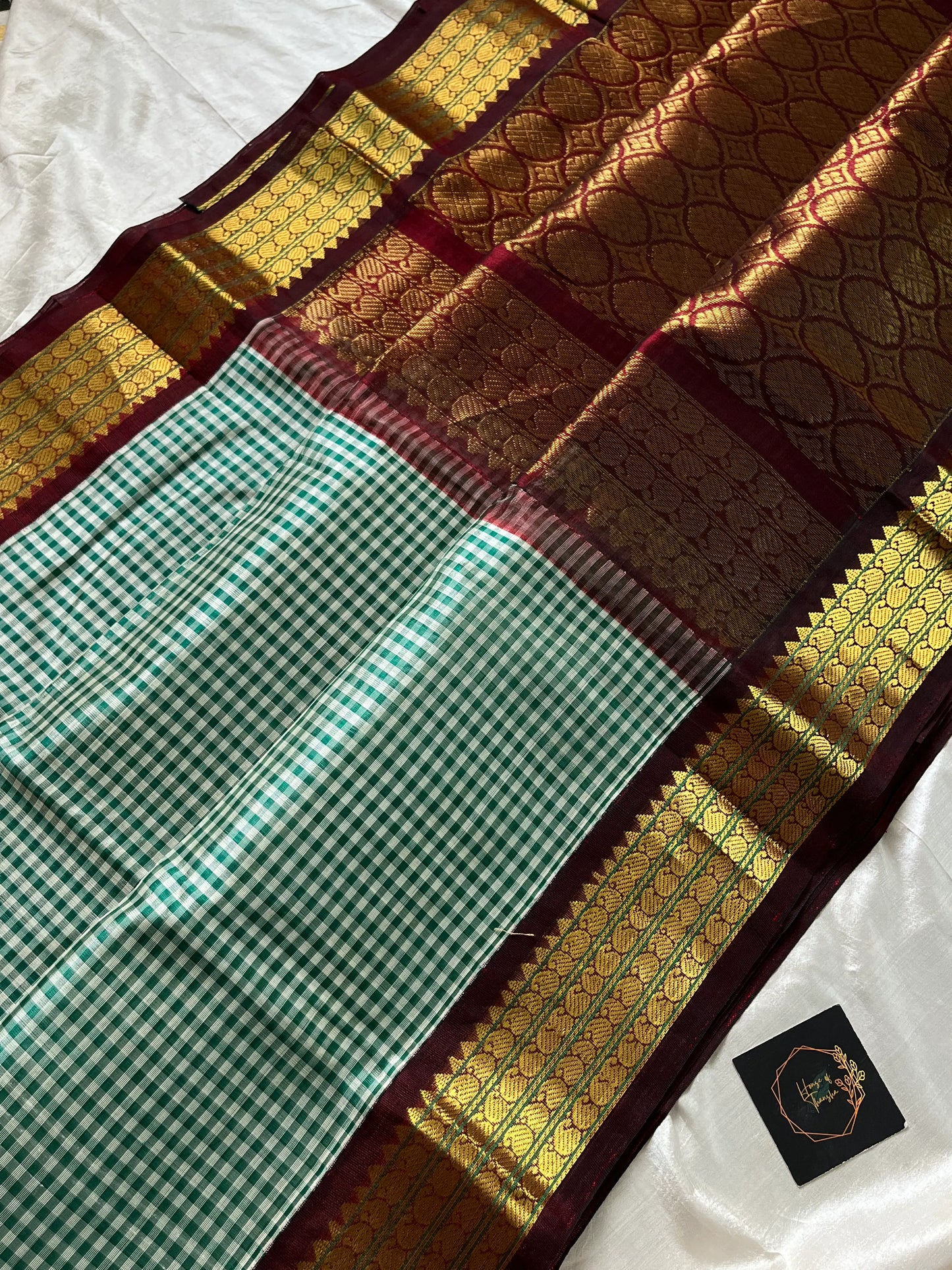 Pastel checks Korvai Pure Kanchi Silk Cotton Saree – Pattu Nool Edit | House of Thansha