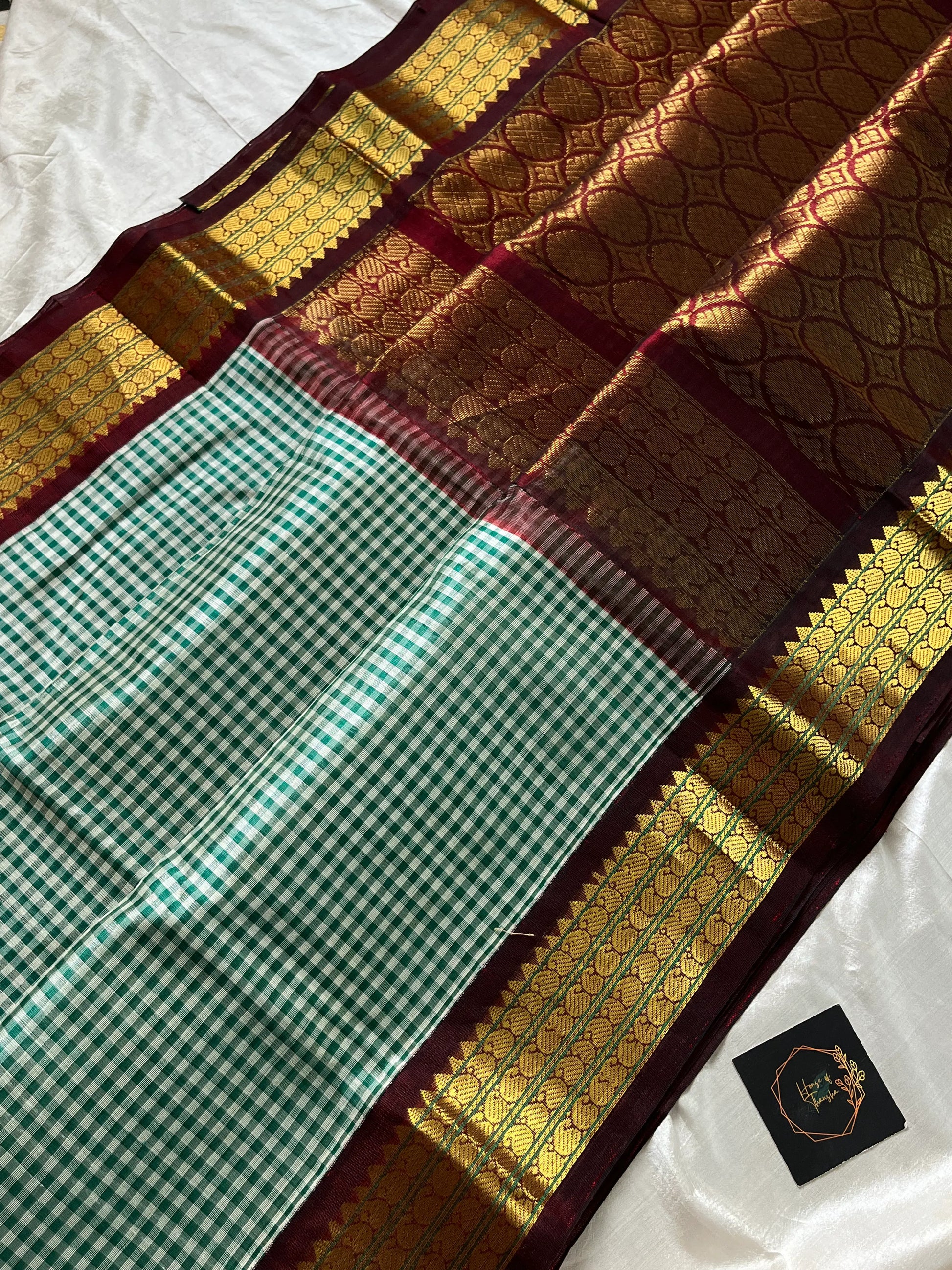 Pastel checks Korvai Pure Kanchi Silk Cotton Saree – Pattu Nool Edit | House of Thansha