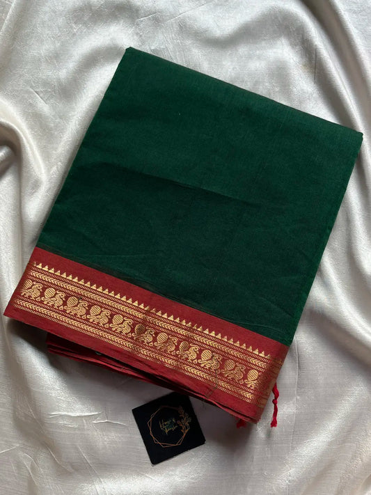 Minimal Border Edit - Dark Green Cotton Saree