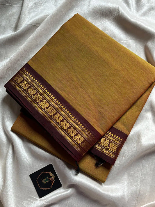 Minimal Border Edit - Greenish Yellow Cotton Saree