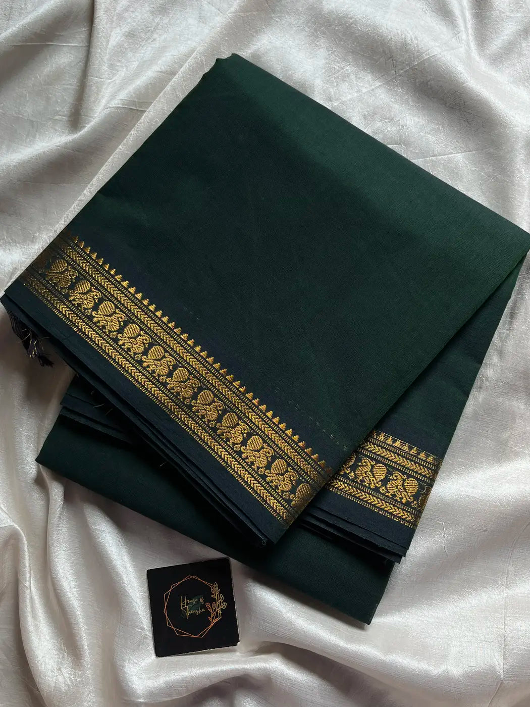 Minimal Border Edit - Dark green Cotton Saree