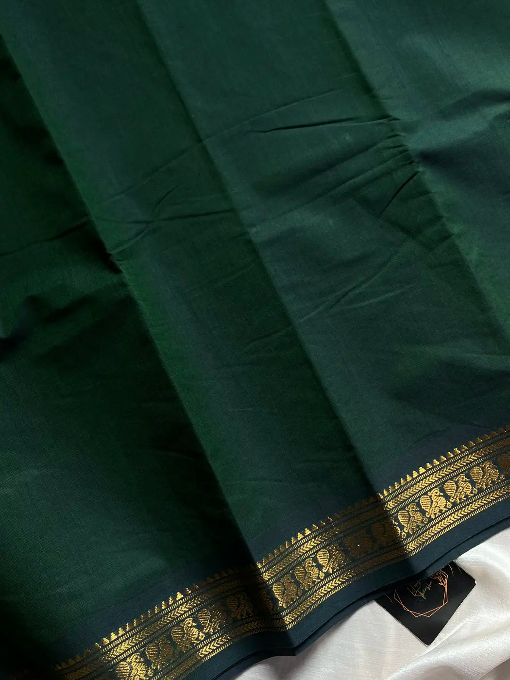 Minimal Border Edit - Dark green Cotton Saree