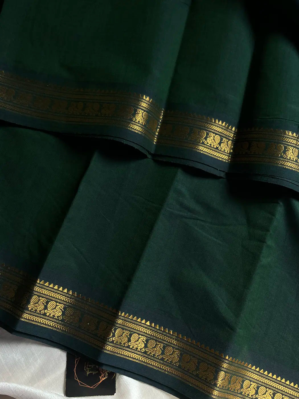 Minimal Border Edit - Dark green Cotton Saree