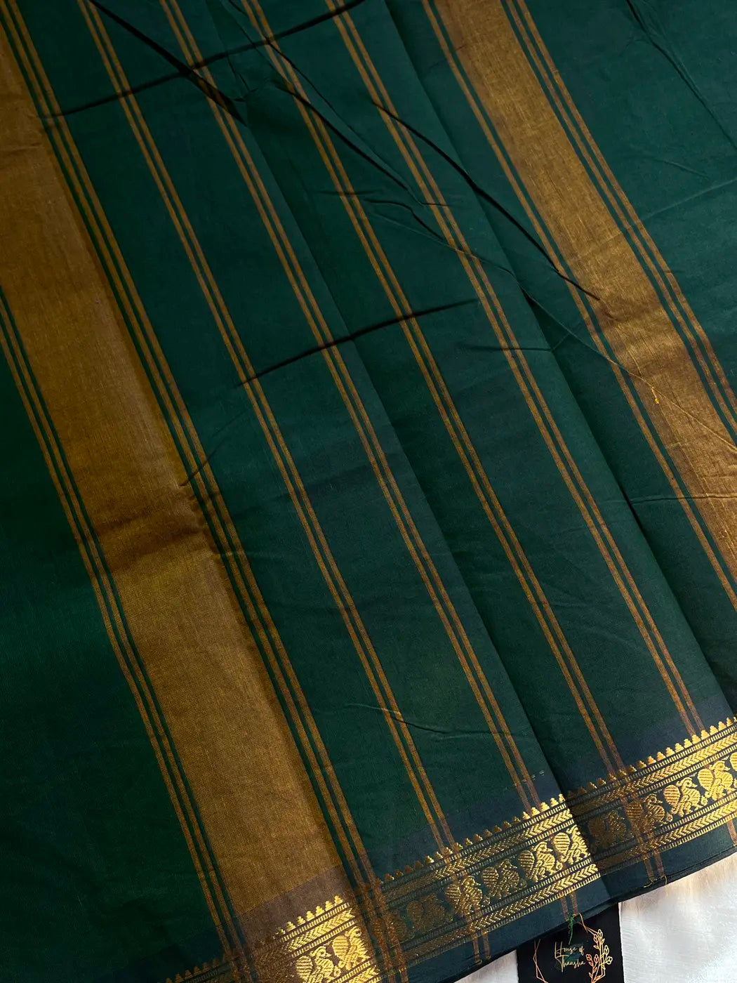 Minimal Border Edit - Dark green Cotton Saree