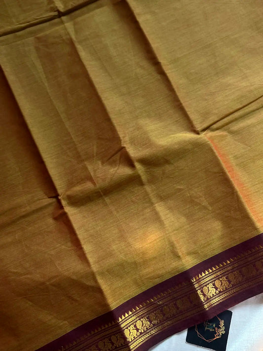 Minimal Border Edit - Greenish Yellow Cotton Saree