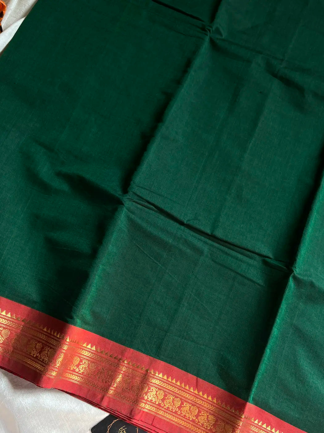 Minimal Border Edit - Dark Green Cotton Saree