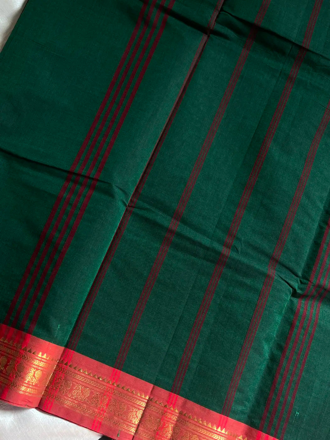 Minimal Border Edit - Dark Green Cotton Saree