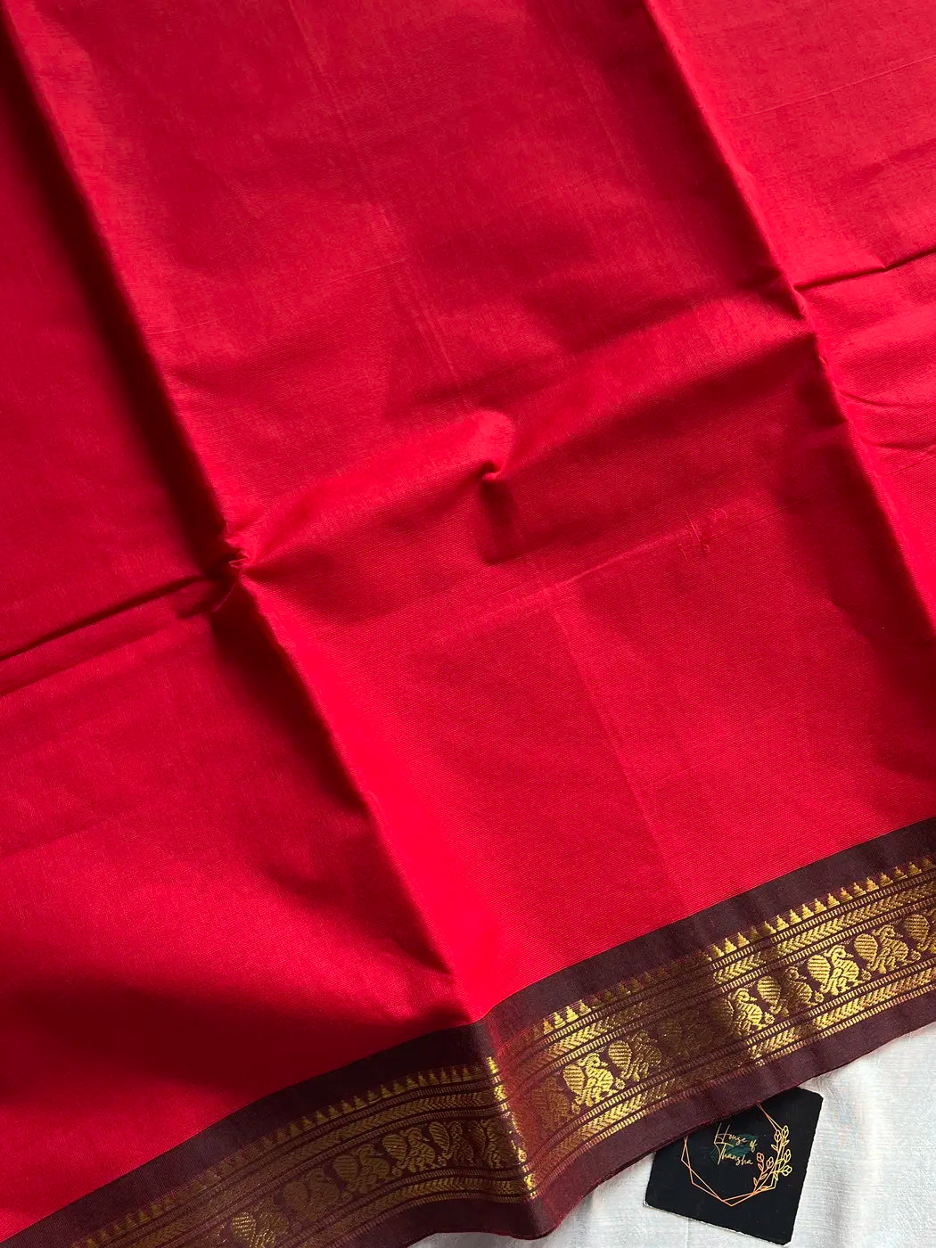 Minimal Border Edit - Red Cotton Saree
