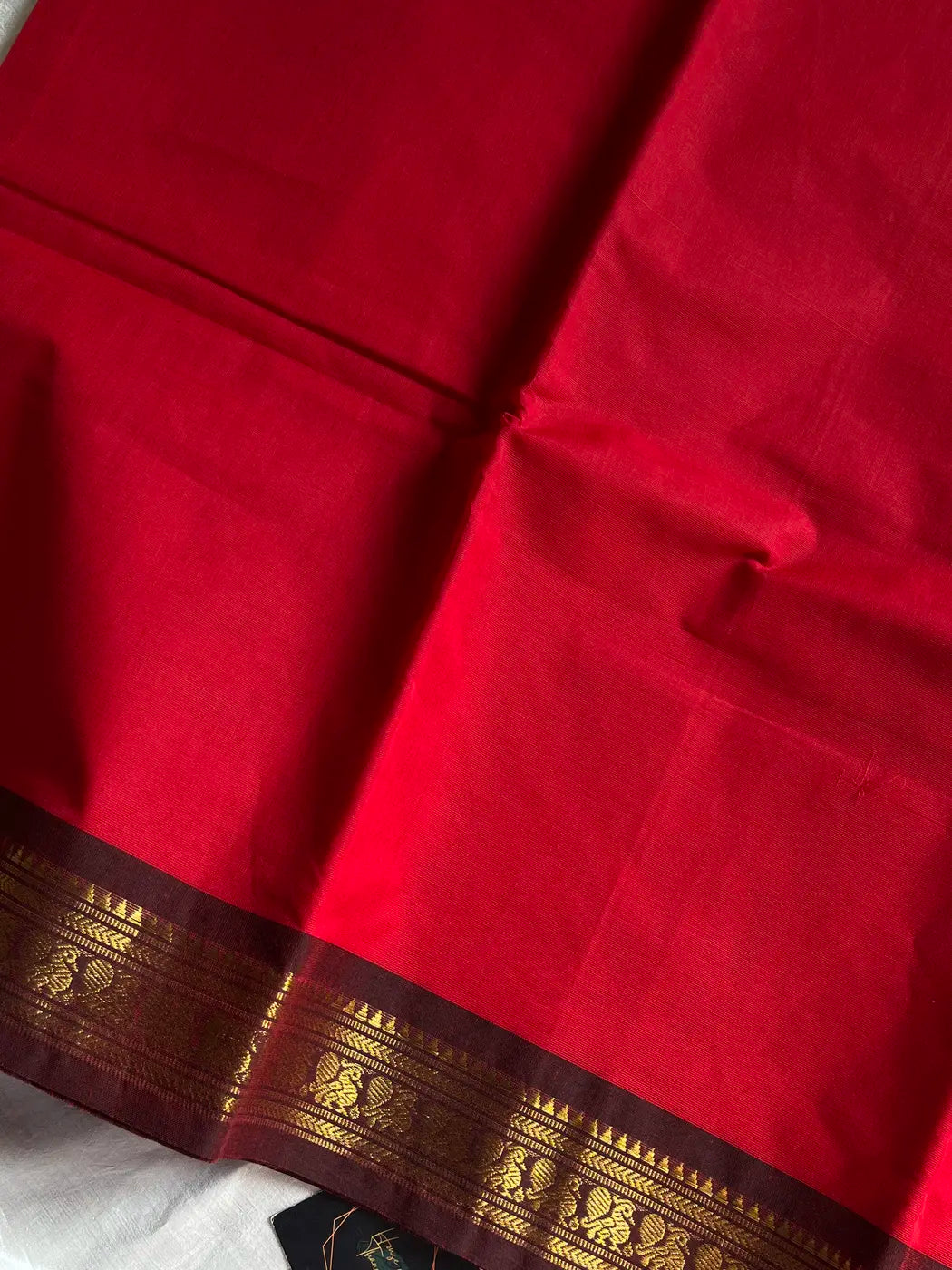 Minimal Border Edit - Red Cotton Saree