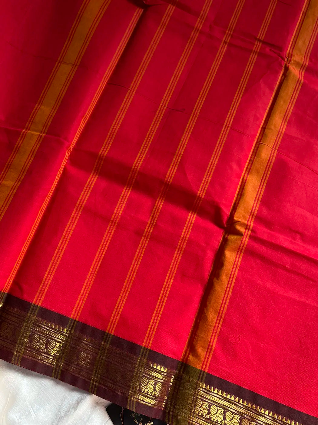 Minimal Border Edit - Red Cotton Saree