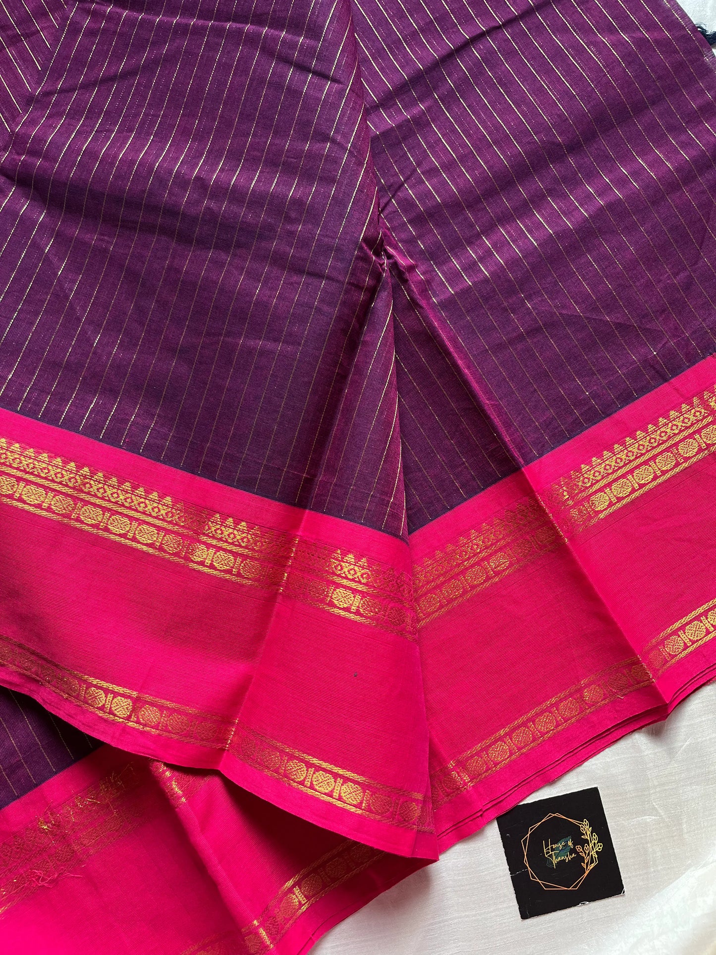 Zari Edition | Dark Purple Kanchi Cotton Saree with Pink border