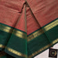 Raw Mango Green Kanchi cotton saree with golden zari stripes and dual green border, vintage handloom festive edition.