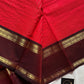Festive red Kanchi cotton saree with zari stripes and dual Ganga Jamuna border in brown and green – House of Thansha Zari Edition