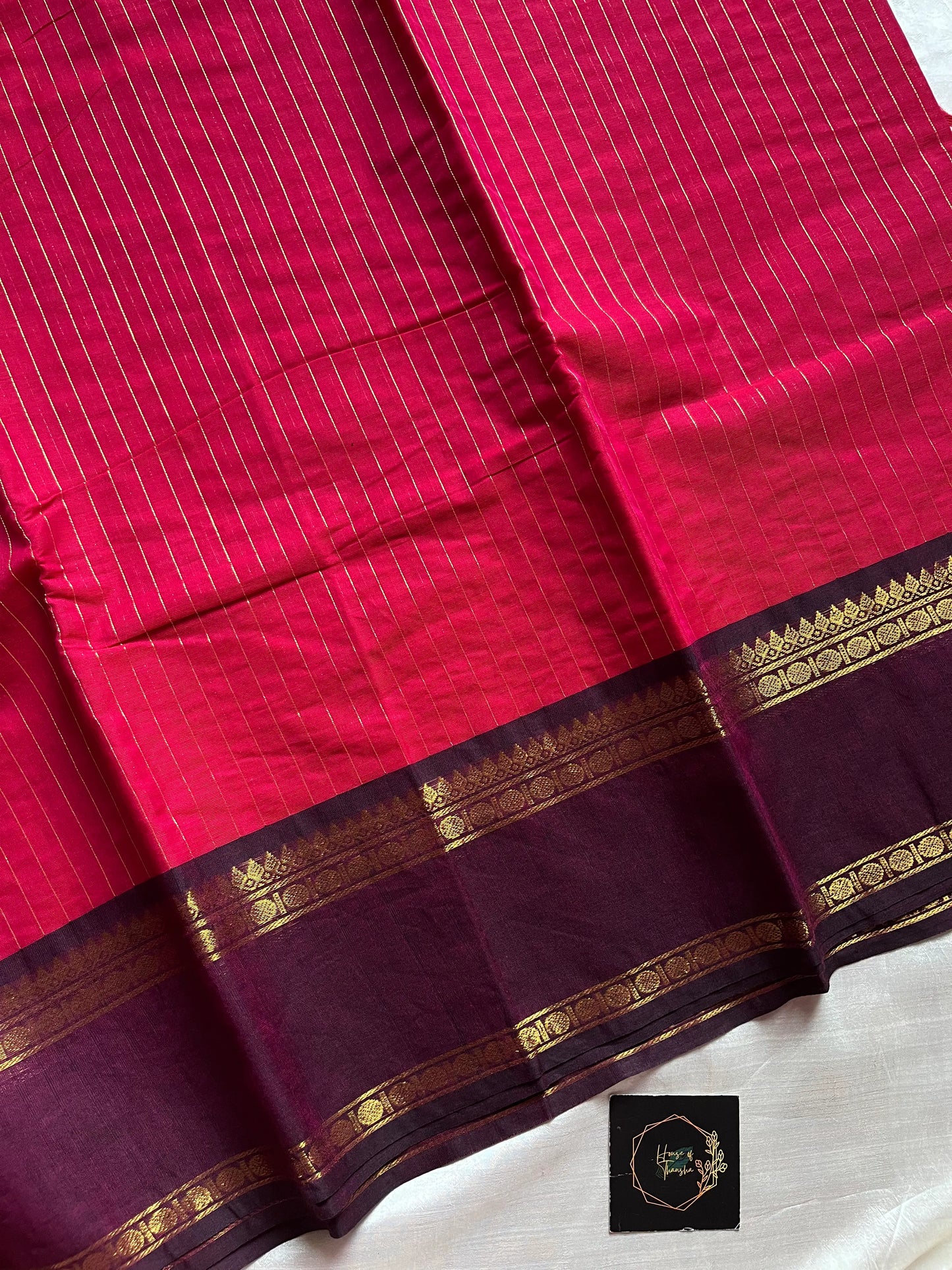 Rani Pink Kanchi cotton saree with Royal Violet border and zari pallu – House of Thansha