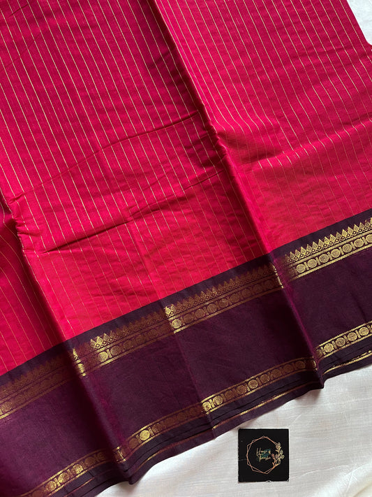 Rani Pink Kanchi cotton saree with Royal Violet border and zari pallu – House of Thansha