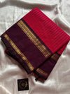 Rani Pink Kanchi cotton saree with Royal Violet border and zari pallu – House of Thansha